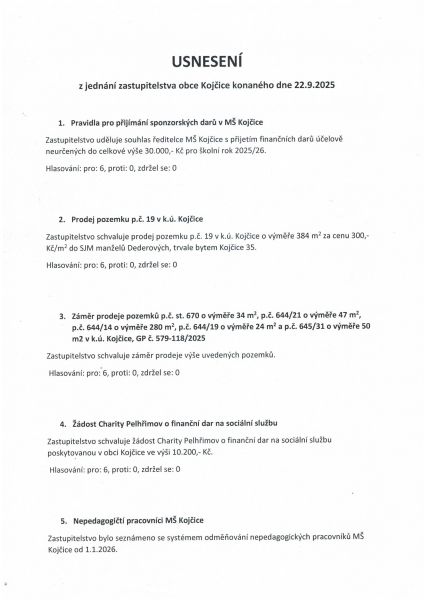 Usnesení z jednání zastupitelstva 09/25