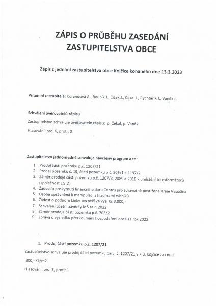 Zápis o zasedání zastupitelstva 13. 3. 2023