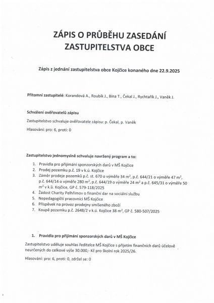 Zápis o průběhu zasedání zastupitelstva 09/25