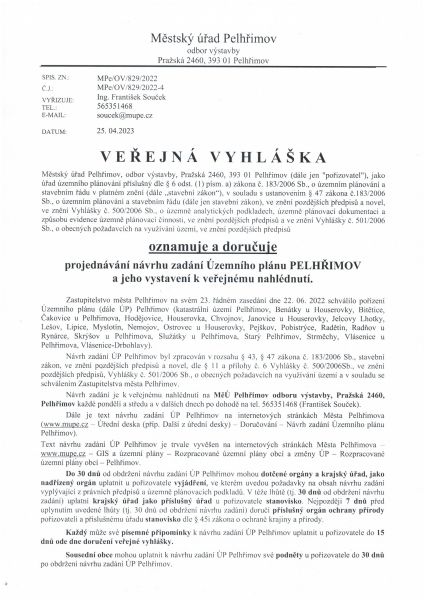 Projednávání návrhu zadání Územního plánu PELHŘIMOV