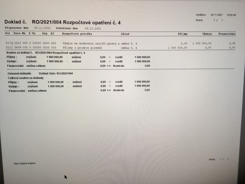 Rozpočtové opatření 4/2021