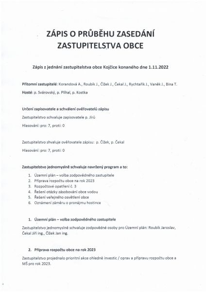 Zápis o zasedání zastupitelstva obce