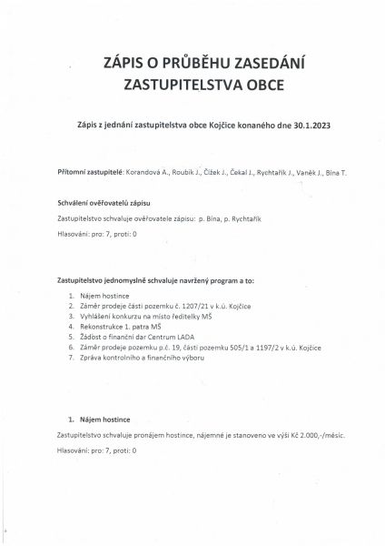 Zápis o zasedání zastupitelstva obce 31. 1. 2023