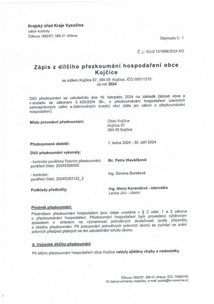 Zápis z dílčího přezkoumání hospodaření obce