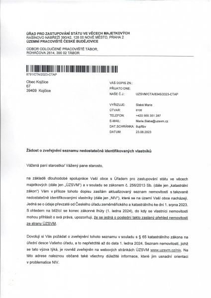 Oznámení Úřadu pro zastupování státu