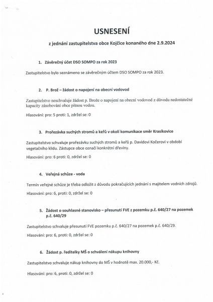 Usnesení z jednání zastupitelstva obce 2/9 24
