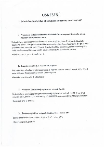 Usnesení z jednání zastupitelstva obce 23. 6. 2025